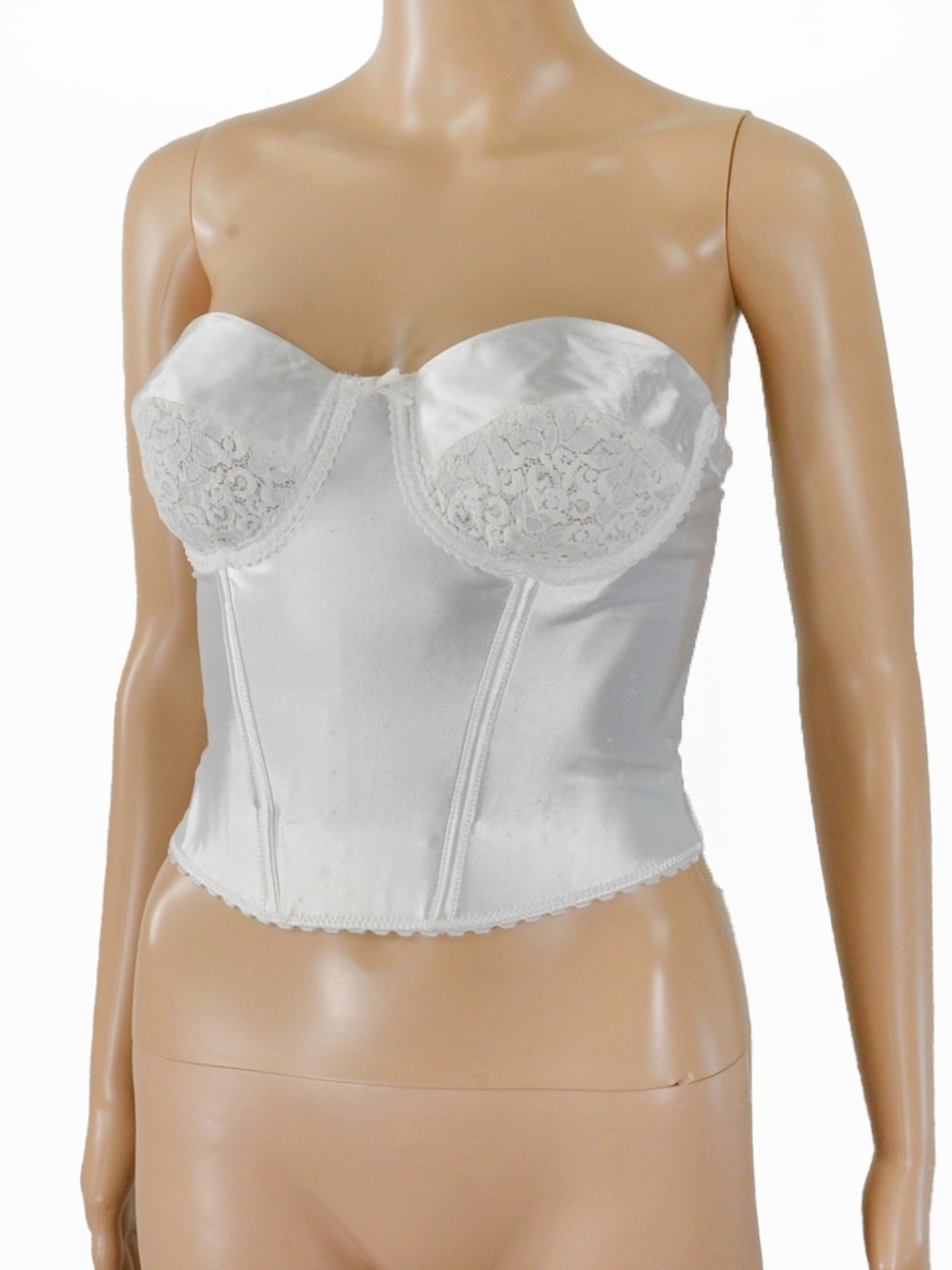 Vintage 80s 90s Lace Floral Corset White Satin Corset Bustier Strapless Top